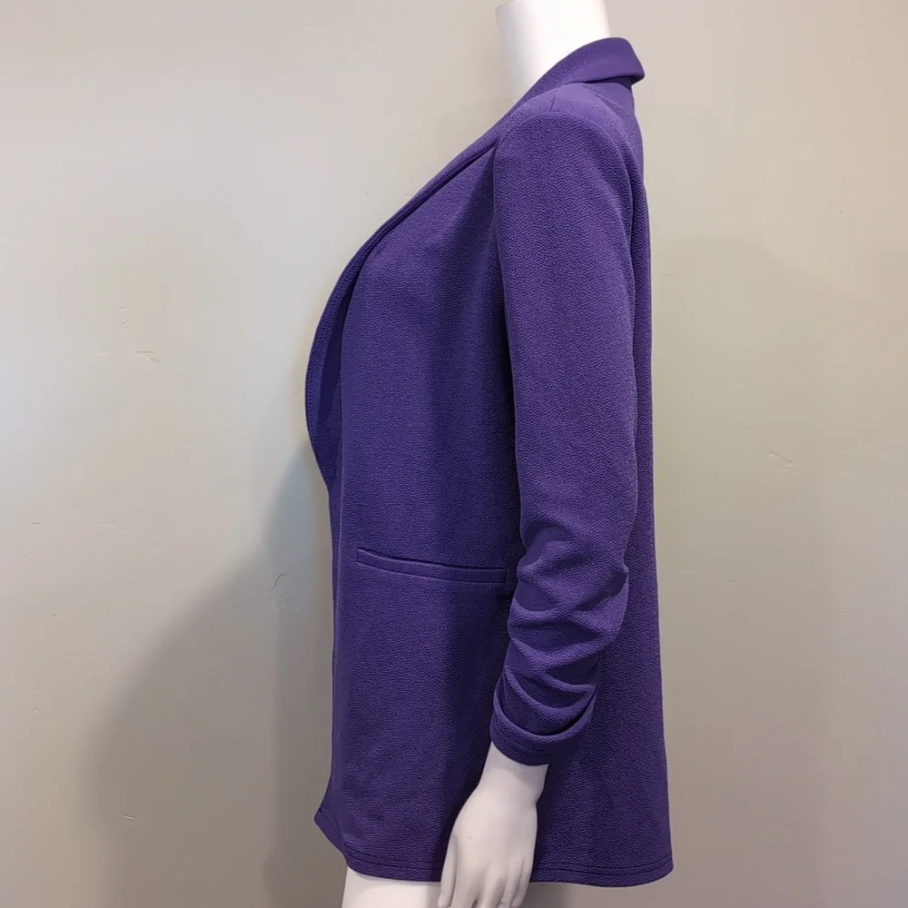 SHEIN Purple 3/4 Ruched Sleeve Open Front Blazer With Shoulder Pads Size Small